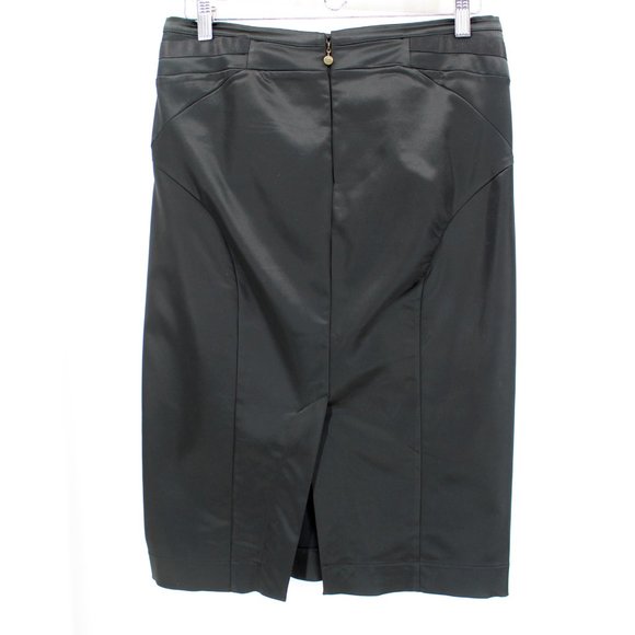 JUST CAVALLI Black Satin Stretch Pencil Skirt High Waist Bodycon Midi IT 44 US 8 - Picture 4 of 12